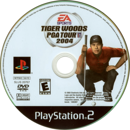 Tiger Woods PGA Tour 2004 – PlayStation 2 (PS2) video game disc, golf sports simulation.