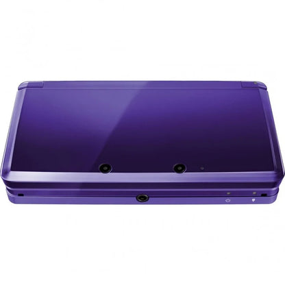 Nintendo 3DS purple handheld gaming system featuring glasses free 3D display dual screens touch screen controls built in cameras Wi Fi connectivity backward compatibility with Nintendo DS games portable Nintendo gaming rechargeable battery collectible gaming appeal