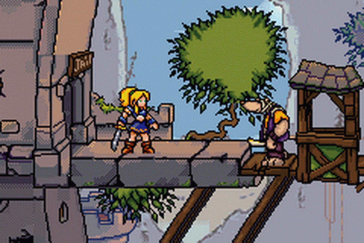 Lady Sia for Game Boy Advance (GBA), gameplay for a retro video game featuring side-scrolling platforming gameplay, fantasy combat, magical abilities, challenging levels, and action-adventure exploration