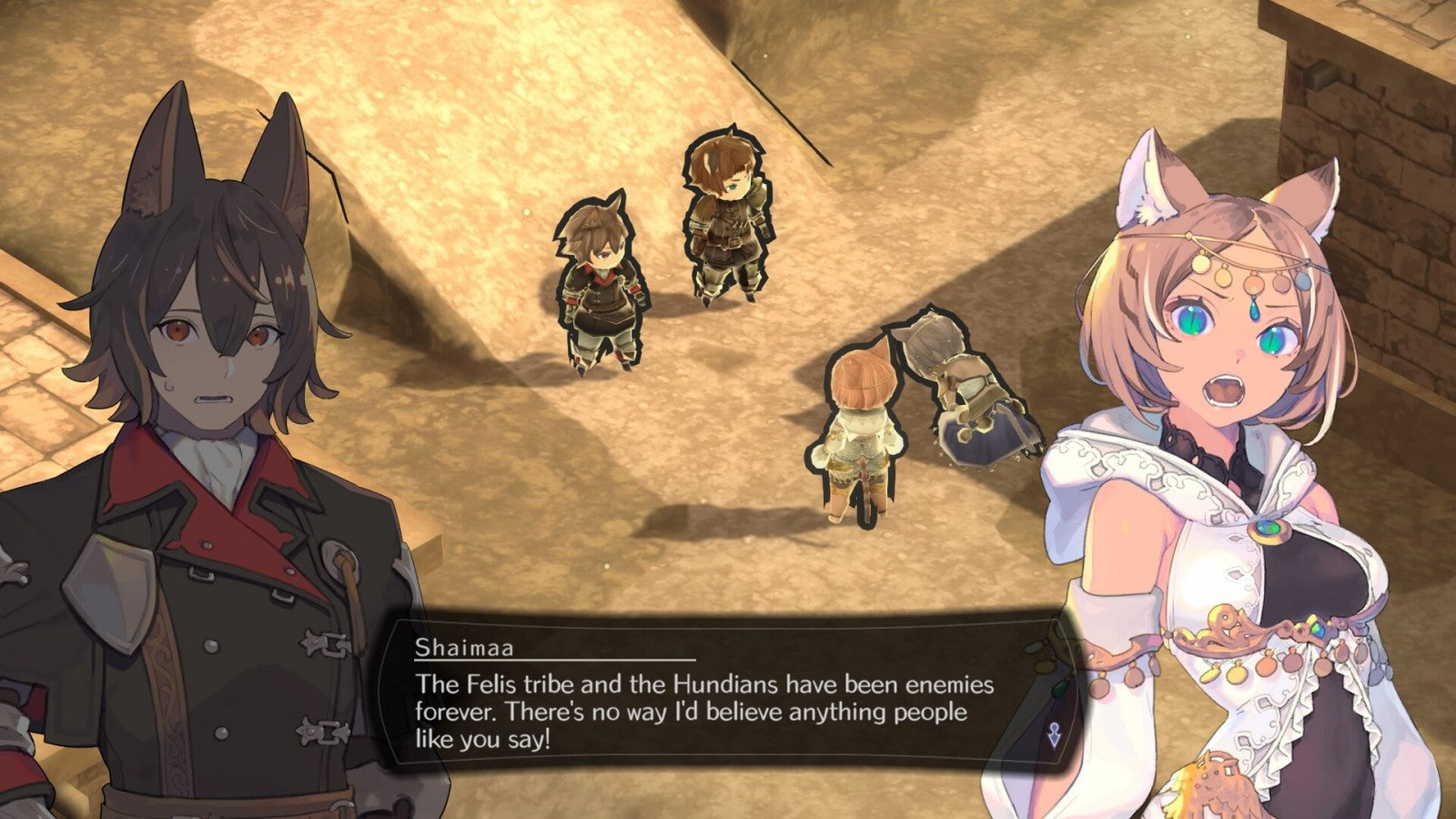 Cross Tails [Import] for PlayStation 5 (PS5) at Gamers INC, featuring a deep tactical RPG experience with a classic quarter-view perspective, where you command customizable units in a story-driven conflict between the feline Kingdom of Ranverfurt and the canine Republic of Hinkula gameplay screenshot