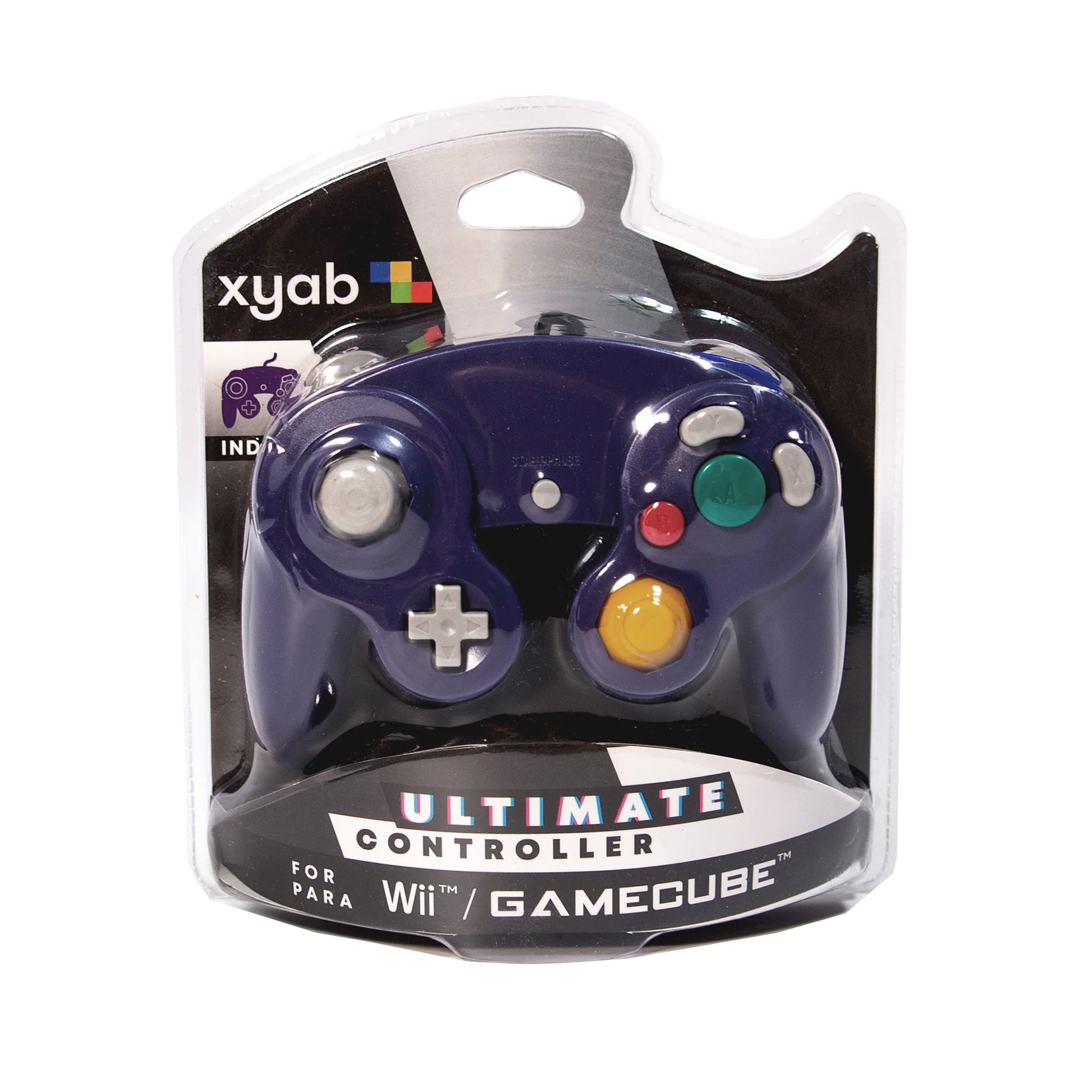 XYAB brand indigo Nintendo GameCube wired controller retro gaming accessory