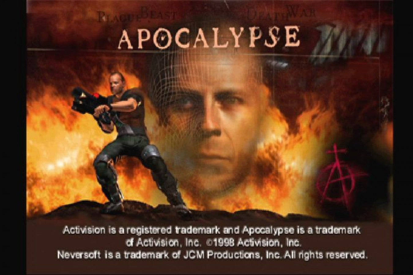 Apocalypse retro sci-fi action run and gun shooter game for PlayStation 1 (PS1) title screen