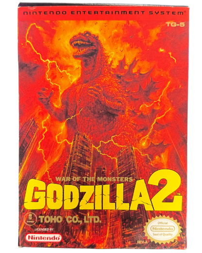 Godzilla 2 Nintendo Entertainment System NES for retro video game enthusiasts featuring turn based strategy gameplay giant monster battles classic kaiju action tactical map movement city destruction iconic Toho monsters 8 bit adventure collectible gaming appeal cover art