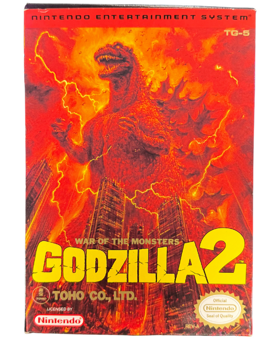 Godzilla 2 Nintendo Entertainment System NES for retro video game enthusiasts featuring turn based strategy gameplay giant monster battles classic kaiju action tactical map movement city destruction iconic Toho monsters 8 bit adventure collectible gaming appeal cover art