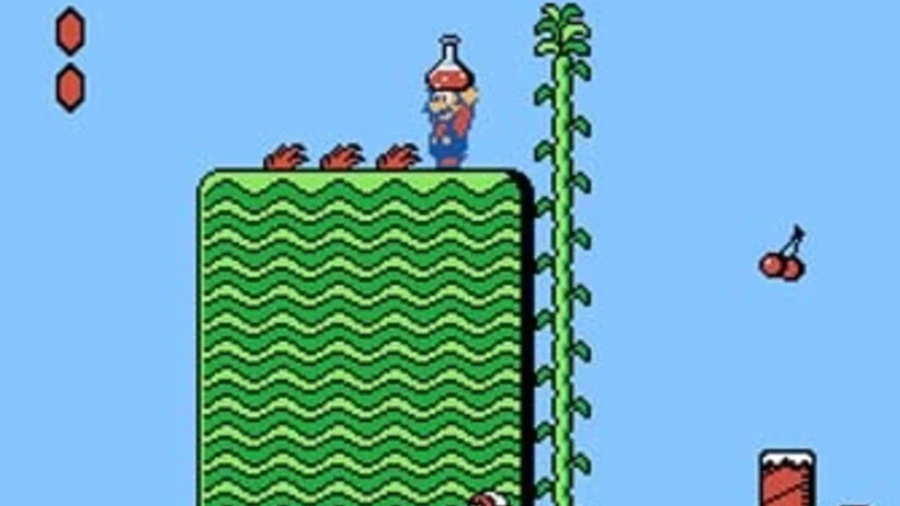 Super Mario Bros. 2 cartridge for the Nintendo Entertainment System featuring a colorful 8 bit platformer with Mario Luigi Princess Toadstool and Toad exploring dreamlike worlds with unique abilities and enemy throwing gameplay gameplay 