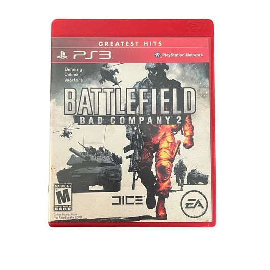 Battlefield Bad Company 2 Greatest Hits PlayStation 3 PS3 for first person shooter video game fans featuring explosive military combat large scale multiplayer battles destructible environments tactical squad gameplay realistic weapons intense battlefield action cinematic campaign experience collectible gaming appeal front cover