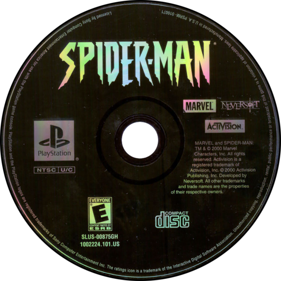 Spider-Man PlayStation 1 PS1 for action adventure retro video game fans featuring web swinging superhero combat Marvel villains wall crawling fast paced platforming comic book inspired gameplay collectible gaming appeal disc