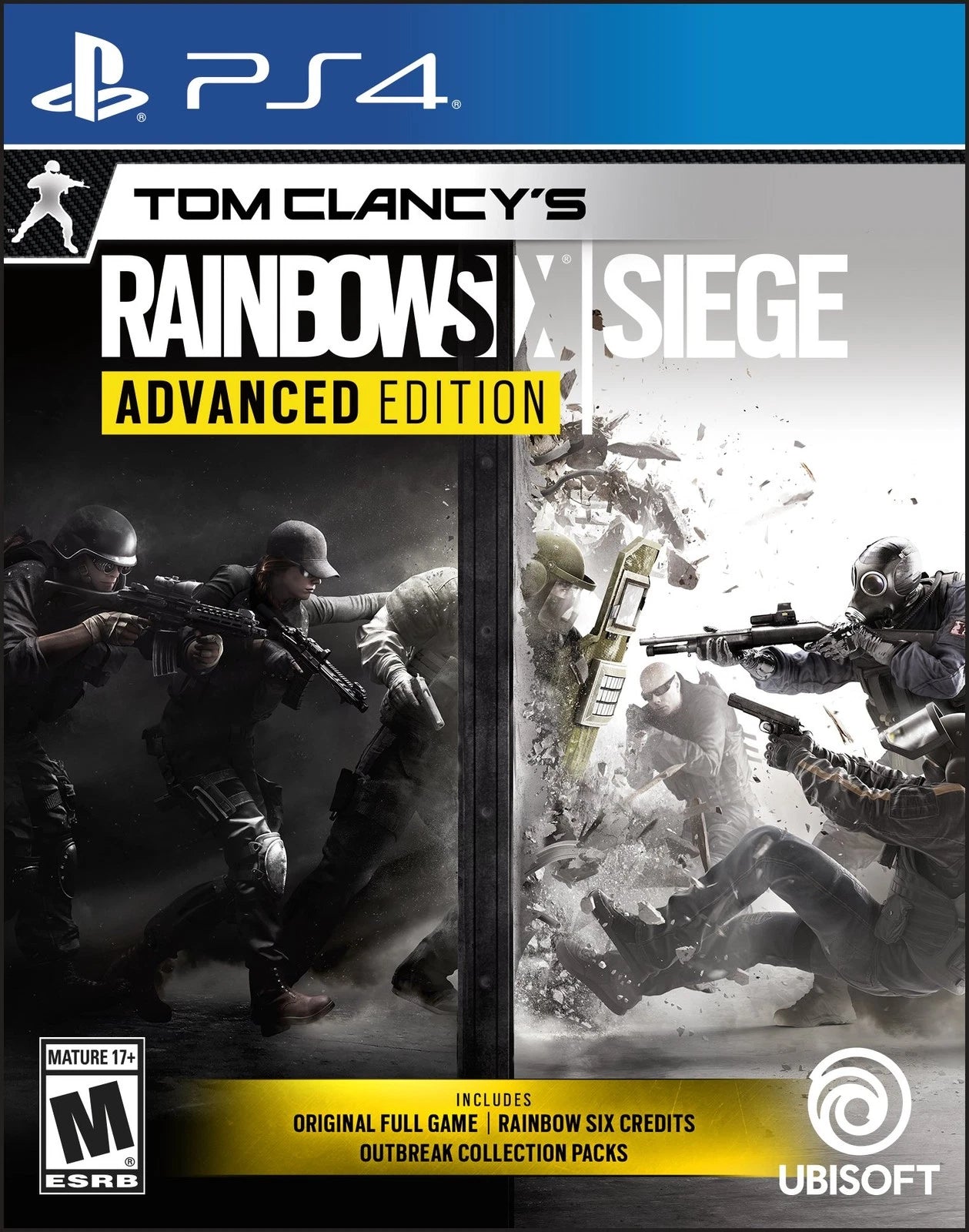 Tom Clancy's Rainbow Six Siege Advanced Edition PlayStation 4 PS4 for retro video game enthusiasts featuring tactical first person shooter gameplay team based multiplayer combat strategic planning destructible environments operator abilities competitive online matches and collectible gaming appeal front cover 