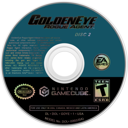 007 GoldenEye Rogue Agent for GameCube featuring first person shooter action with a villain focused storyline disc 2