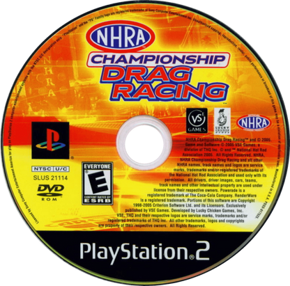 NHRA Championship Drag Racing – PlayStation 2 (PS2) video game disc, drag racing simulation game.