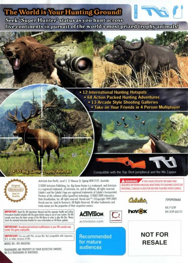 Cabela's Big Game Hunter 2010 back cover art for Nintendo Wii (Wii) video game
