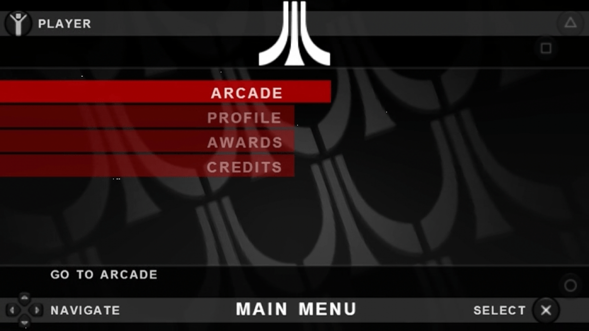 Atari Classics Evolved PlayStation Portable PSP for retro video game fans featuring classic Atari arcade games updated versions enhanced visuals timeless arcade gameplay space shooters action puzzles nostalgic gaming collection handheld entertainment collectible gaming appeal start screen