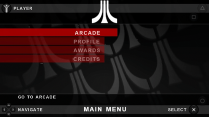 Atari Classics Evolved PlayStation Portable PSP for retro video game fans featuring classic Atari arcade games updated versions enhanced visuals timeless arcade gameplay space shooters action puzzles nostalgic gaming collection handheld entertainment collectible gaming appeal start screen