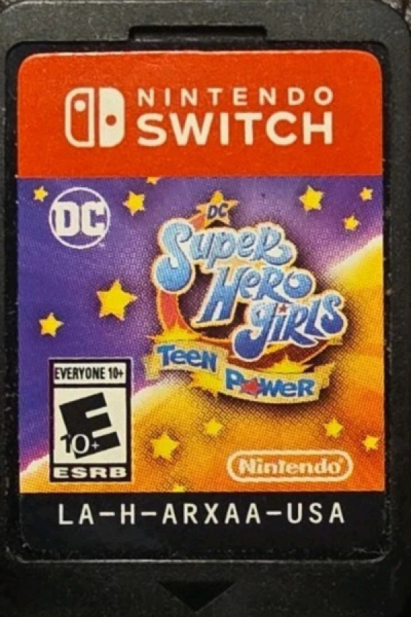 DC Super Hero Girls Teen Power Nintendo Switch inspired design featuring superhero action adventure aesthetic iconic DC heroines teamwork missions colorful comic inspired world youthful hero training fast paced gameplay family friendly presentation cartridge