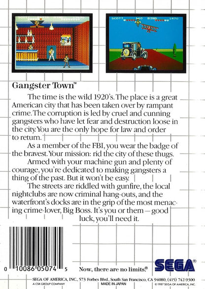 Gangster Town – Sega Master System (SMS) back of box for light gun shooter video game
