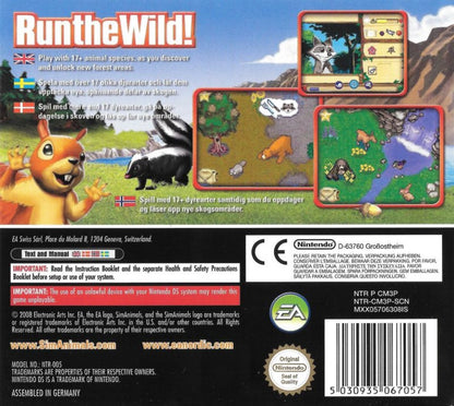 SimAnimals PAL for Nintendo DS with animal interaction and wilderness exploration simulation theme back cover