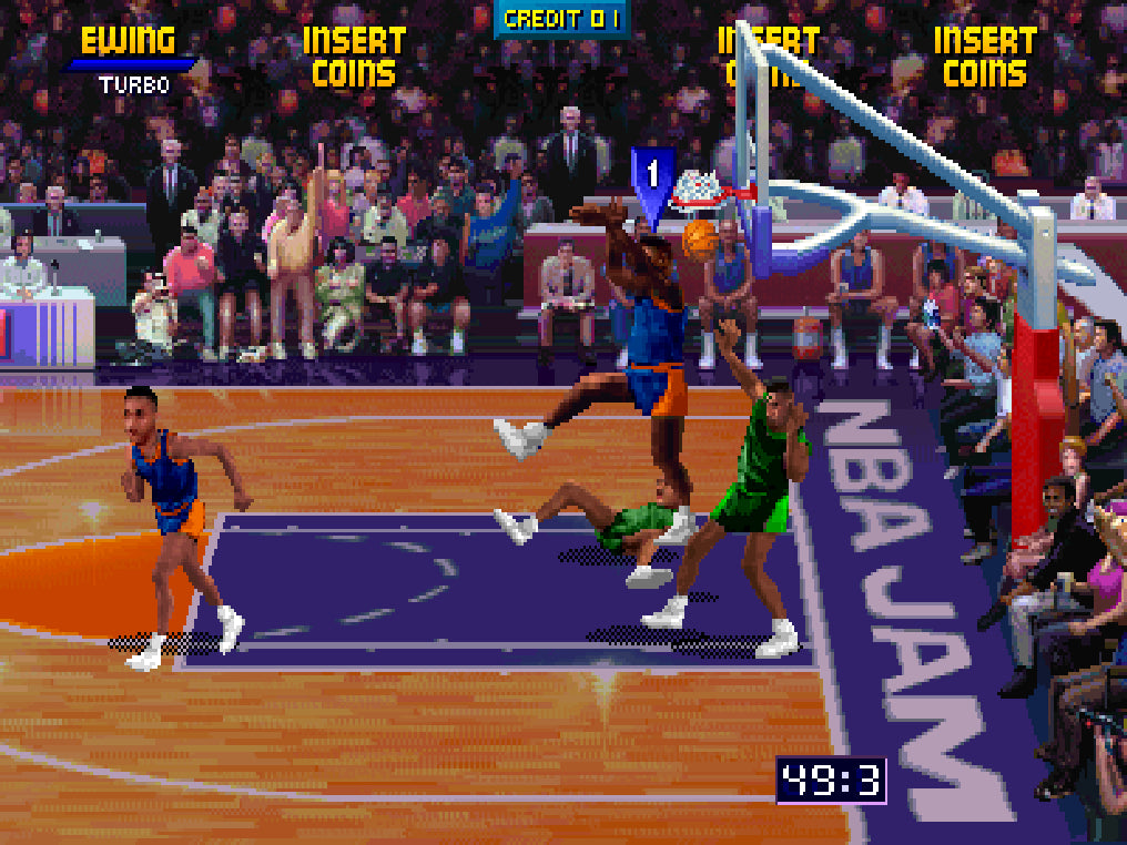 NBA Jam Tournament Edition Atari Jaguar for arcade basketball video game fans featuring high flying dunks two on two basketball action turbo boosts exaggerated gameplay classic NBA teams and players fast paced matches special moves and retro Atari Jaguar gaming collectible appeal gameplay