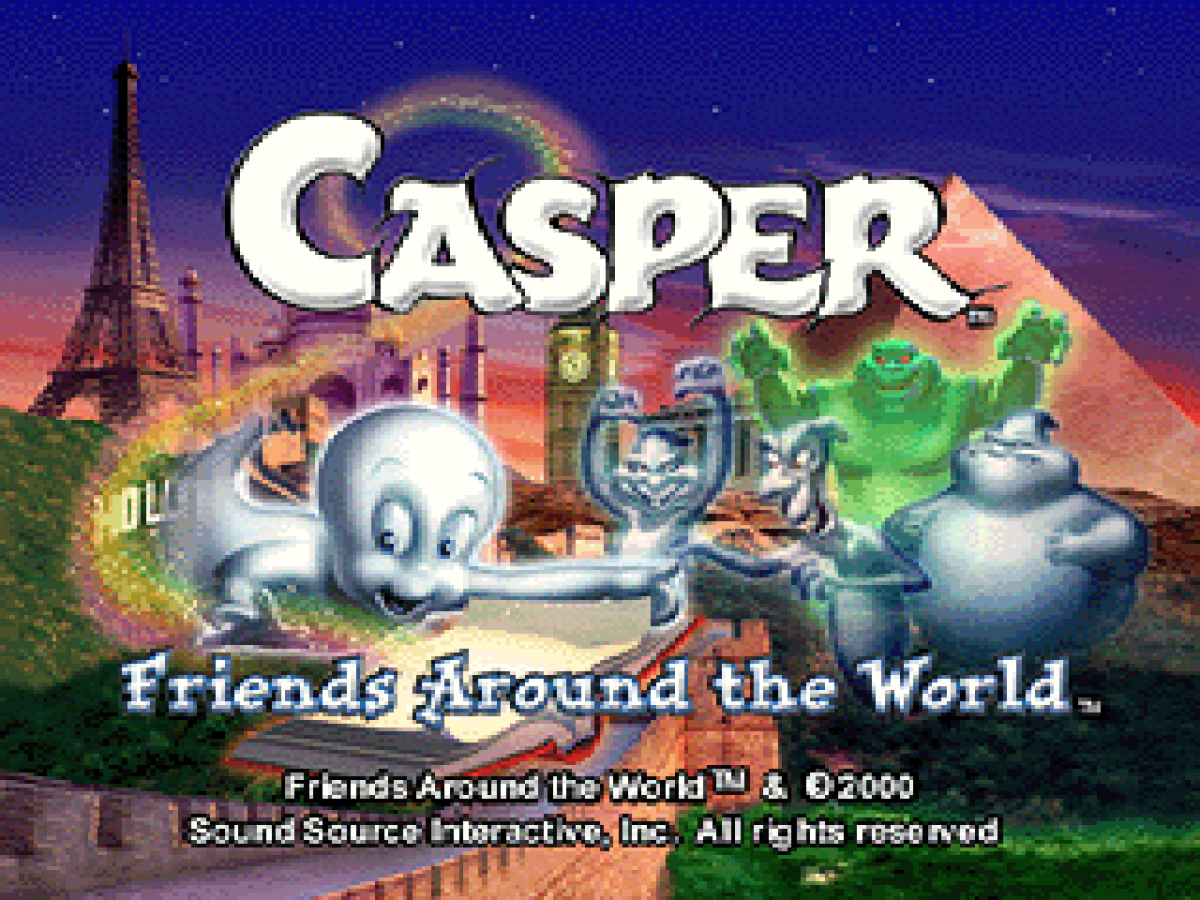 Casper: Friends Around the World retro children's educational adventure game for PlayStation 1 (PS1) title screen