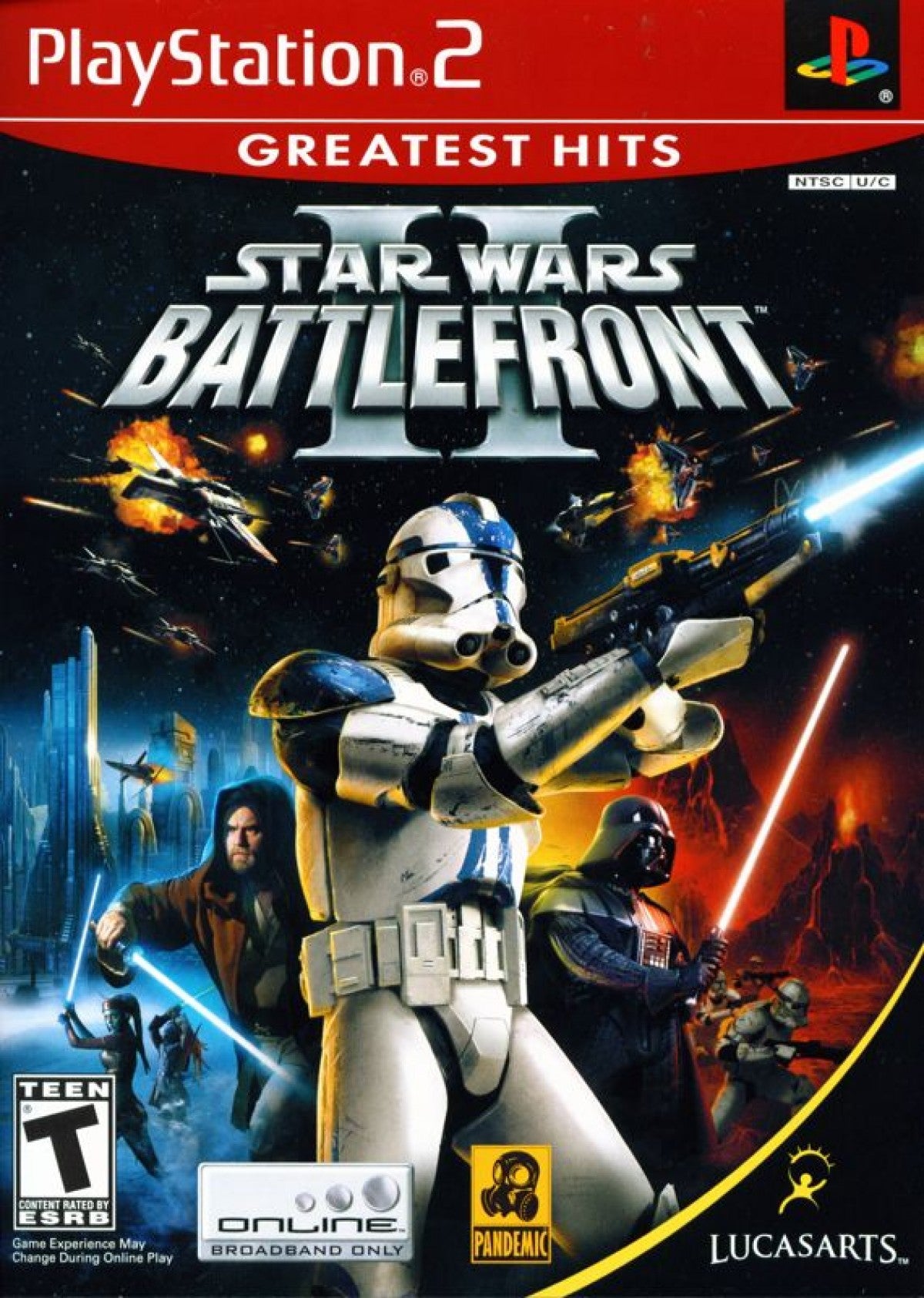 Star Wars: Battlefront II [Greatest Hits] – PlayStation 2 (PS2) video game cover image, action shooter.