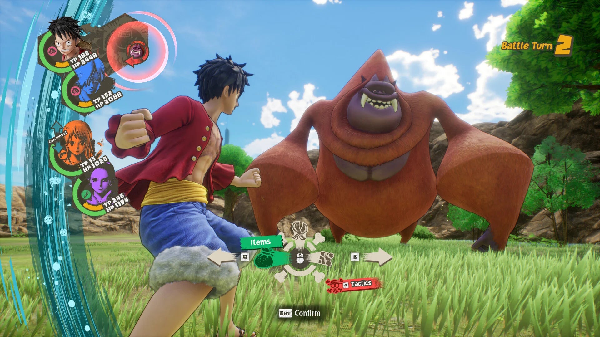One Piece Odyssey featuring turn-based RPG adventure set in the One Piece universe gameplay