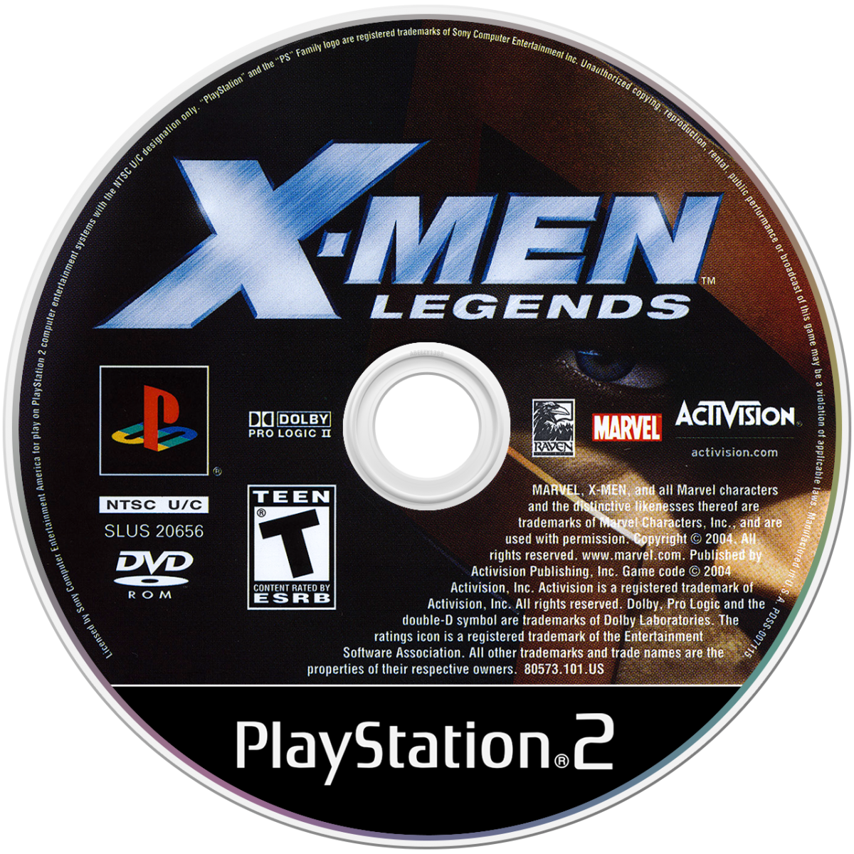X-Men Legends game for the PlayStation 2 featuring action RPG gameplay with real time combat team based mechanics character progression and cooperative multiplayer as players control a squad of X-Men battling through story driven missions against iconic Marvel villains disc