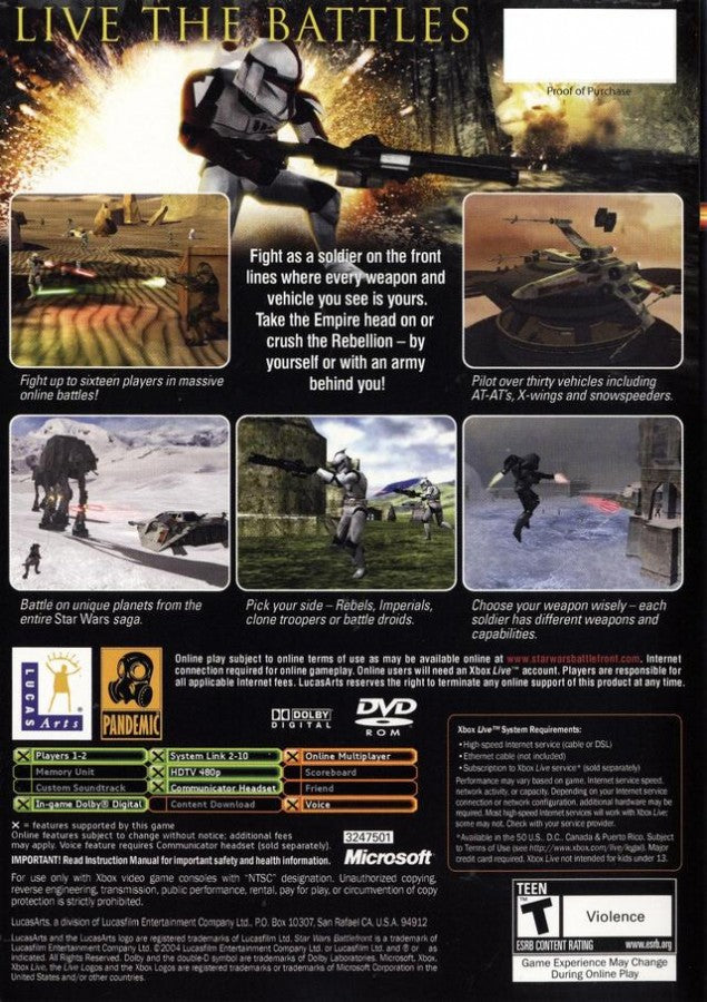 Star Wars Battlefront [Plainum Hits] back cover art for Xbox (XBOX) video game 