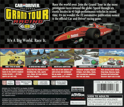 Car and Driver Presents: Grand Tour Racing '98 retro simulation racing game for PlayStation 1 (PS1) back of case