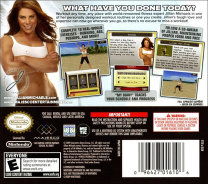 Jillian Michaels' Fitness: Ultimatum 2010 back of case for Nintendo DS (DS) fitness exercise training video game