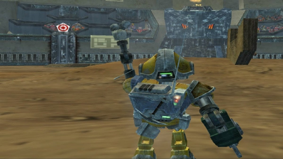 Metal Arms Glitch in the System PS2 Sony PlayStation 2 third person shooter sci fi robot combat action platforming weapons upgrade system humor filled story multiplayer modes Swingin Ape Studios retro gaming PlayStation 2 software video game title gameplay