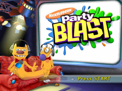 Nickelodeon Party Blast start screen for Nintendo GameCube (GC) party video game