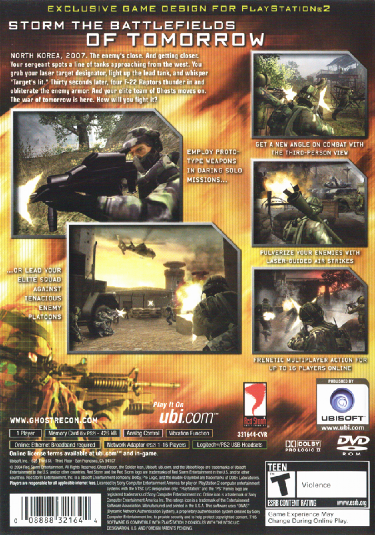 Tom Clancy's Ghost Recon 2 – PlayStation 2 (PS2) video game back of case, tactical shooter.