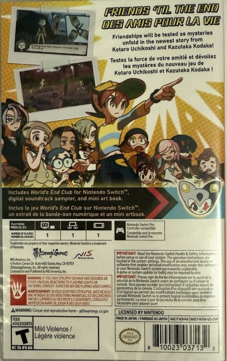 World's End Club Deluxe Edition Nintendo Switch game featuring mystery adventure gameplay and bonus collectible content back cover