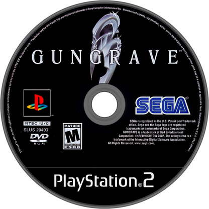 Retro Gungrave PS2 inspired design featuring dark sci fi anime shooter aesthetic vintage PlayStation 2 action gameplay dual wield guns blazing antihero futuristic crime syndicate battles cel shaded style explosive arcade combat nostalgia disc
