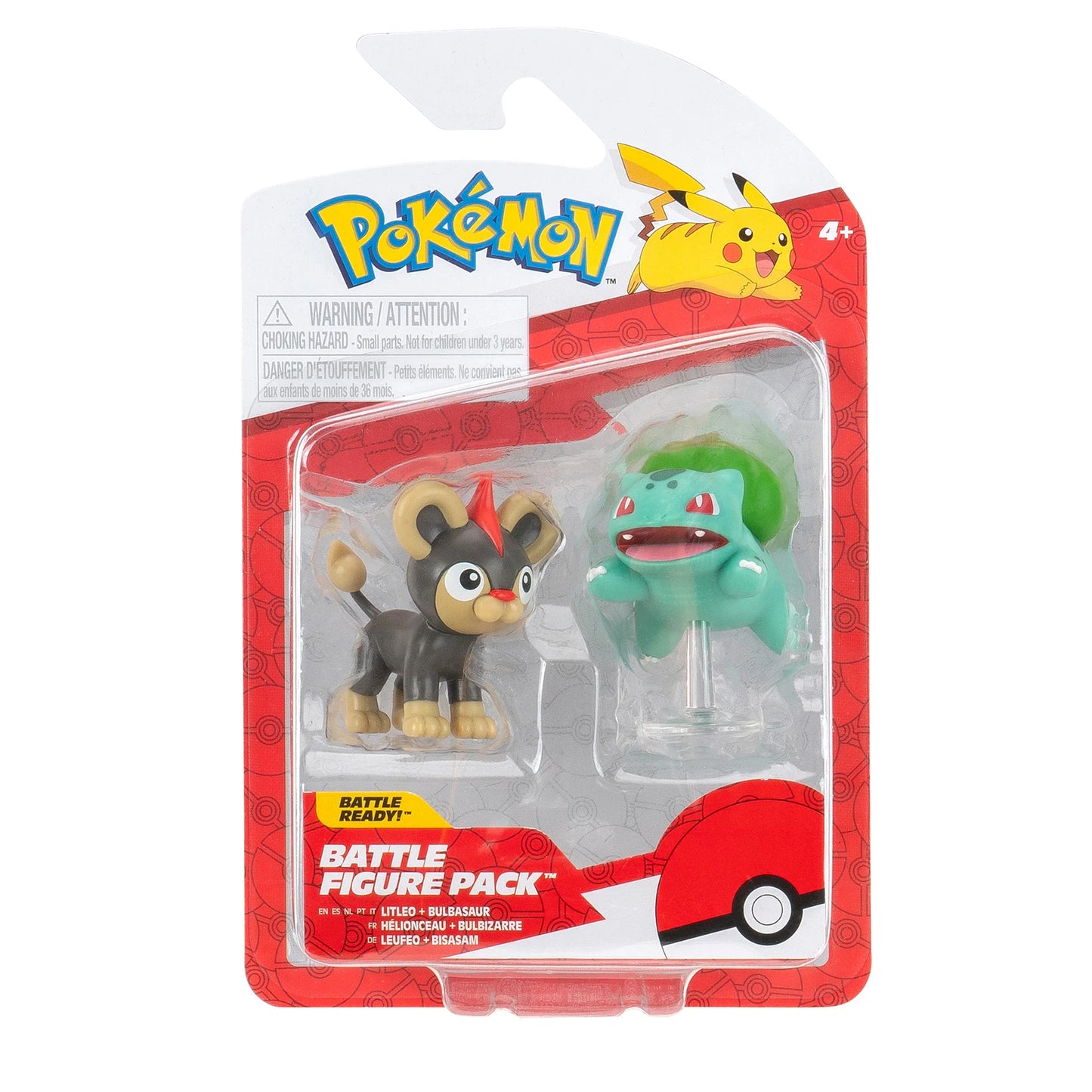 Pokemon Double Battle Figures Litleo and Bulbasaur collectible Pokémon two pack featuring Litleo fire type and Bulbasaur grass poison type detailed mini figures display toys for fans and collectors