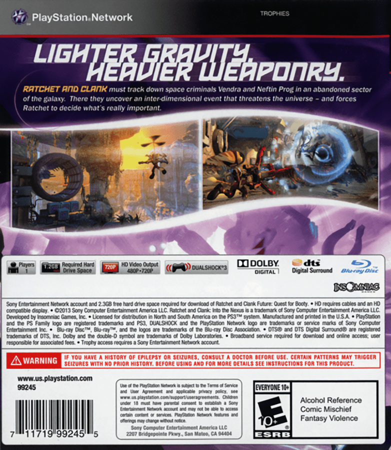 Ratchet and Clank Into the Nexus back cover art for PlayStation 3 PS3 video game