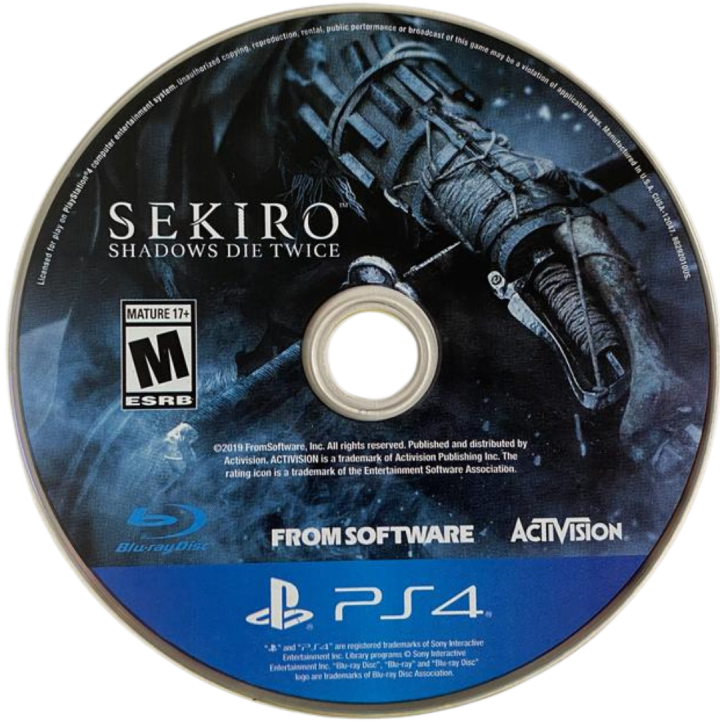 Retro Sekiro Shadows Die Twice PS4 inspired design featuring feudal Japan action adventure aesthetic shinobi stealth combat brutal sword duels mythical creatures FromSoftware gameplay intense samurai atmosphere cinematic dark fantasy presentation disc 