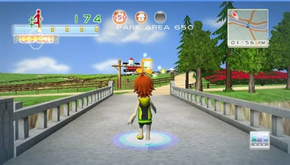 Walk It Out gameplay for Nintendo Wii (Wii) featuring rhythm‑based walking gameplay across a vibrant virtual city, unlocking new areas, music tracks, and interactive environments as you step in time.
