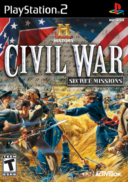 History Channel Civil War Secret Missions PlayStation 2 PS2 video game, first-person shooter, historical military missions, strategy action gameplay front cover