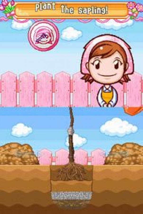 Gardening Mama for Nintendo DS, gameplay for a simulation video game with gardening activities, planting mini-games, stylus-based gameplay, and casual family-friendly challenges