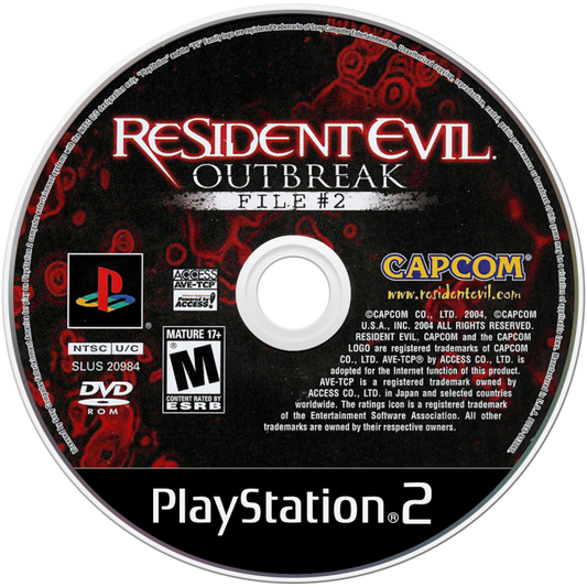 Resident Evil Outbreak: File #2 – PlayStation 2 (PS2) video game disc, survival horror game.