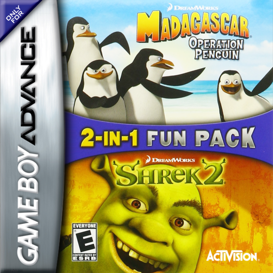 Madagascar and Shrek 2 cover art for Game Boy Advance (GBA) video game
