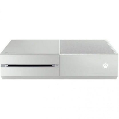 Front view of the original Xbox One white edition console with power button and disc slot visible