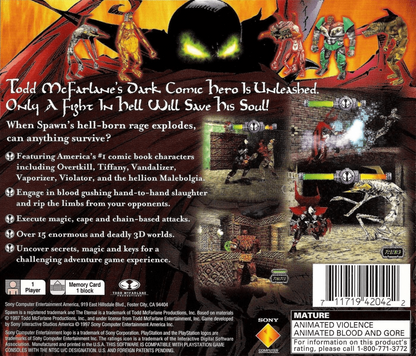 Spawn: The Eternal back of case for PlayStation 1 (PS1) action-adventure video game