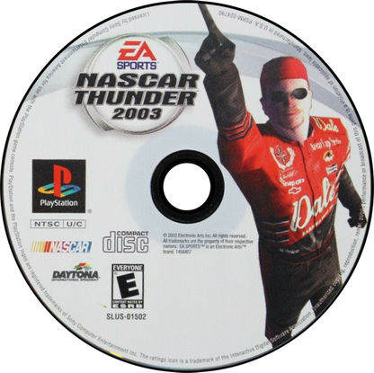 NASCAR Thunder 2003 PlayStation 1 PS1 video game, stock car racing simulation, official NASCAR teams and tracks, console racing title disc