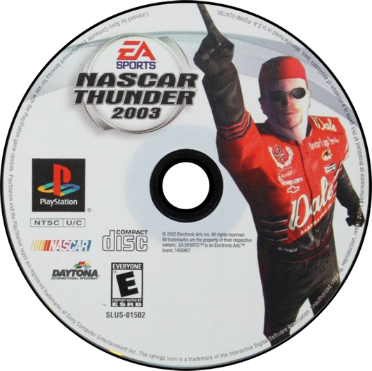 NASCAR Thunder 2003 PlayStation 1 PS1 video game, stock car racing simulation, official NASCAR teams and tracks, console racing title disc
