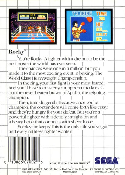 Rocky – Sega Master System (SMS) back of case for boxing video game