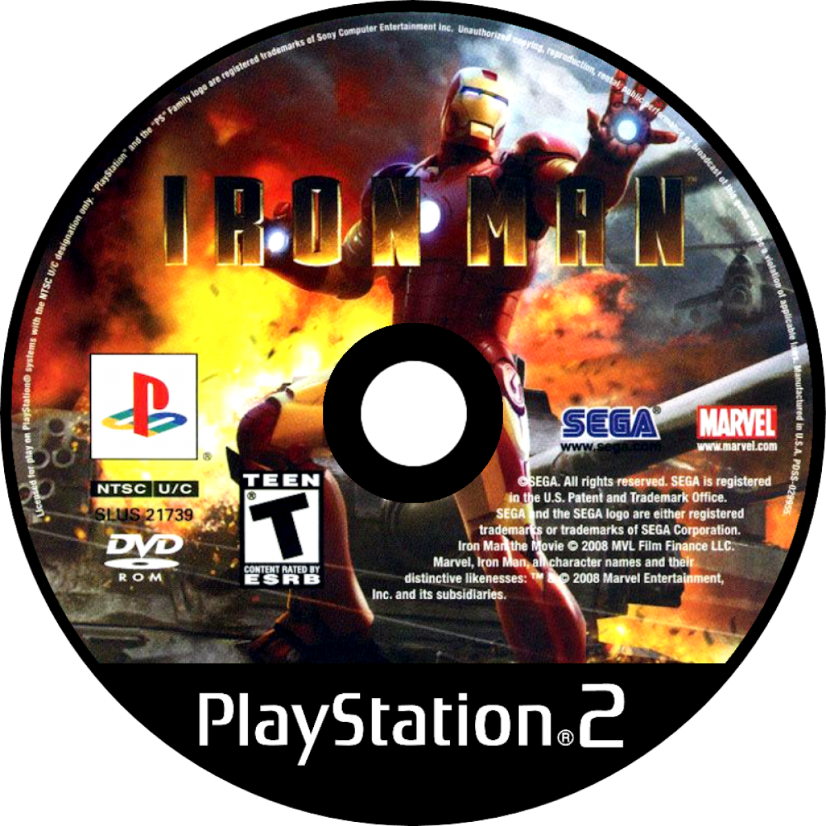 Iron Man PS2 Sony PlayStation 2 action game superhero Marvel Iron Man armored suit combat flight and ground missions third person shooter jet repulsor blasts Tony Stark storyline movie tie in gameplay retro gaming PlayStation 2 software video game title disc 