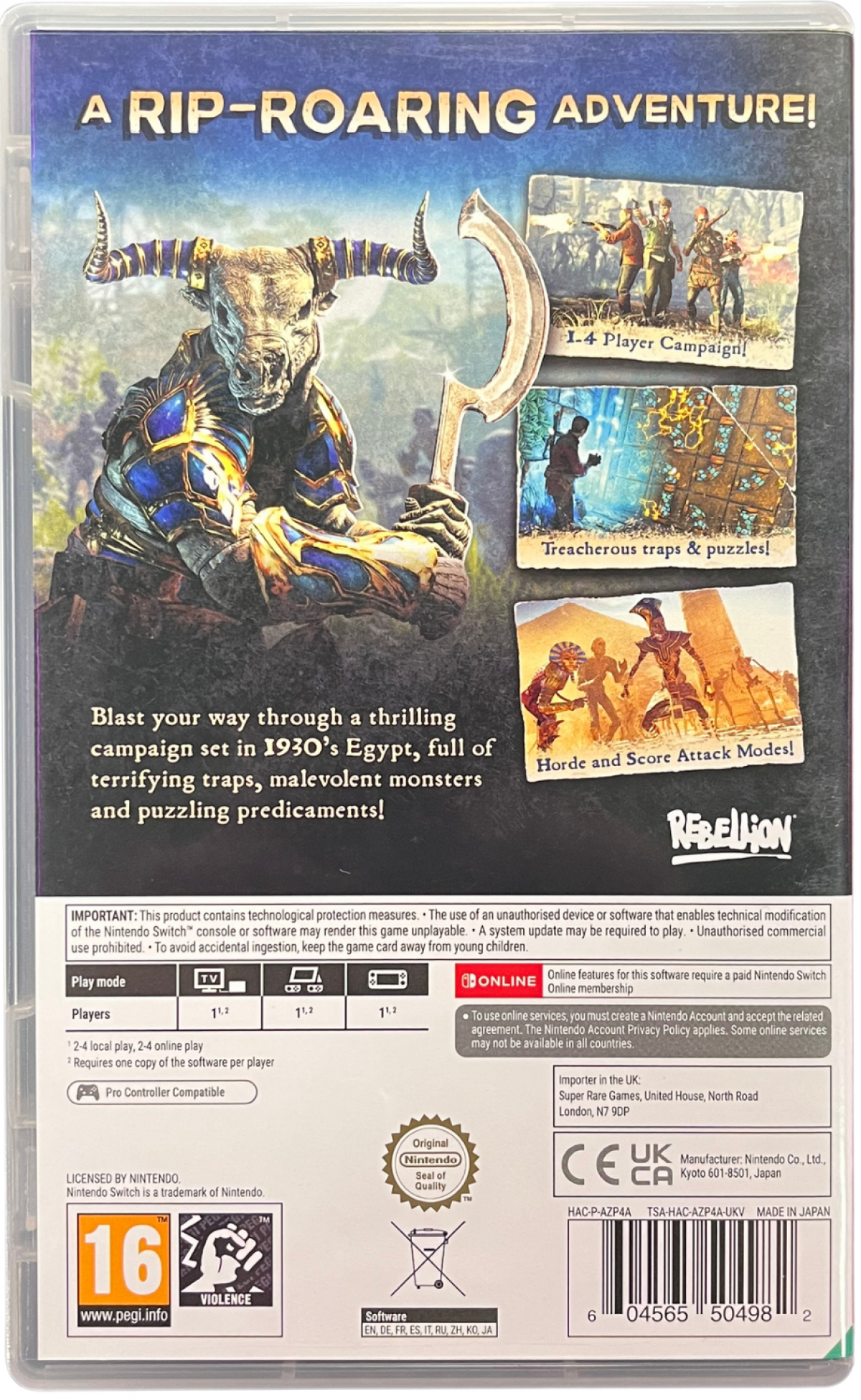 Strange Brigade Nintendo Switch for retro video game enthusiasts featuring cooperative third person shooter gameplay supernatural enemy encounters puzzle solving exploration action adventure missions exotic environments team based combat and collectible gaming appeal back art 