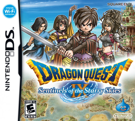 Dragon Quest IX Sentinels of the Starry Skies Nintendo DS video game, JRPG, fantasy adventure, turn-based combat, classic Dragon Quest title cover art