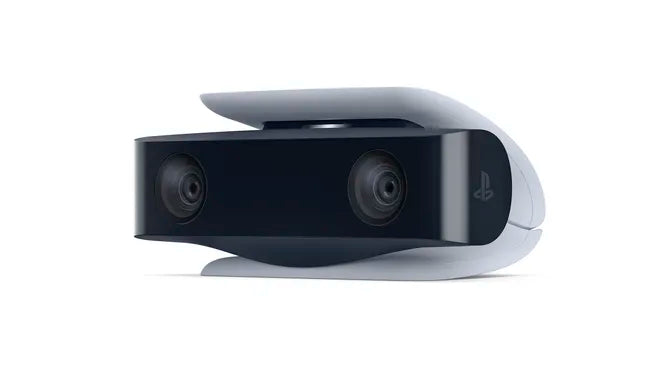 PlayStation 5 HD Camera camera accessory for the PlayStation 5 featuring dual lenses 1080p video capture background removal tools and seamless integration for streaming and broadcasting gameplay front